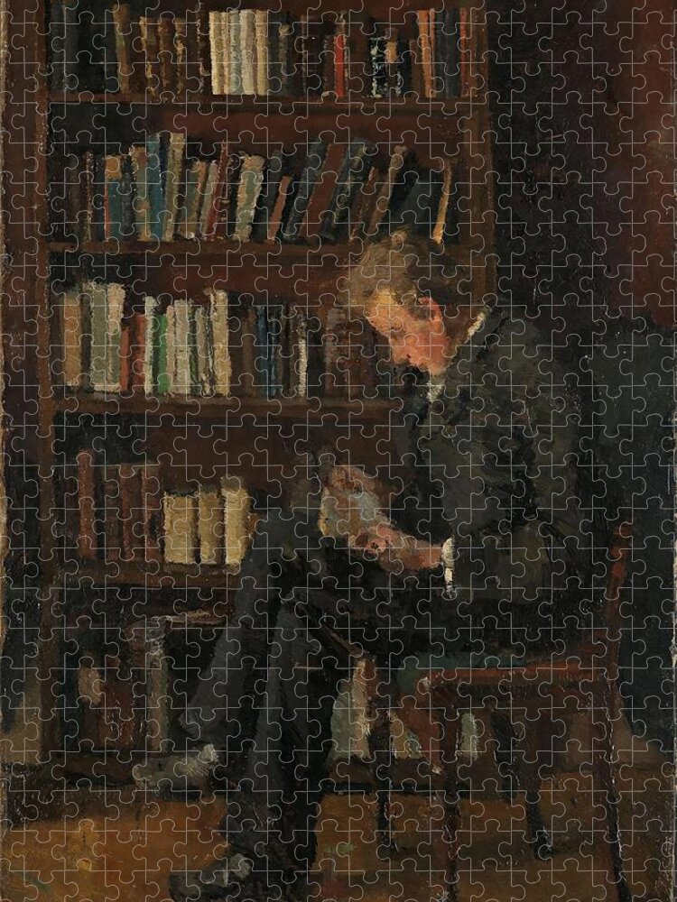 Portrait Jigsaw Puzzle featuring the painting Andreas Reading art by Edvard Munch Norwegian