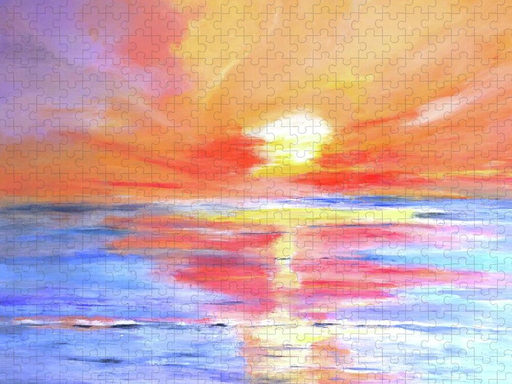 Sunset Jigsaw Puzzle featuring the painting Anegada Sunset by Carlin Blahnik CarlinArtWatercolor