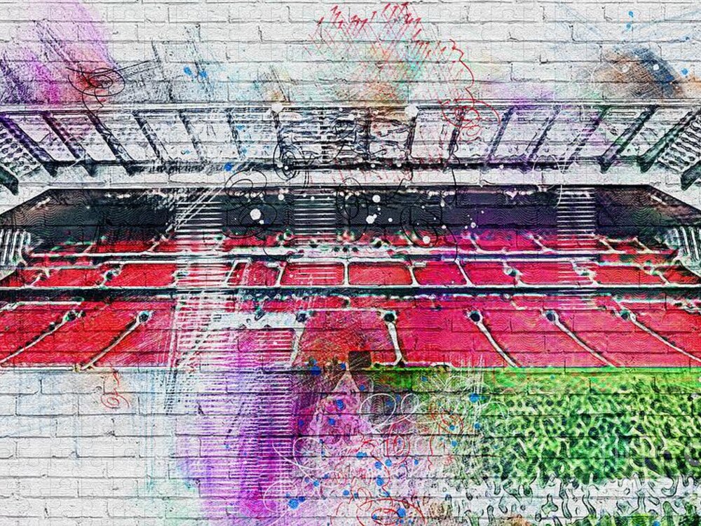 Stadium Jigsaw Puzzle featuring the digital art Anfield Empty Stadium Liverpool England Grass English Stadiums Soccer Football Road FC by Lisa Von