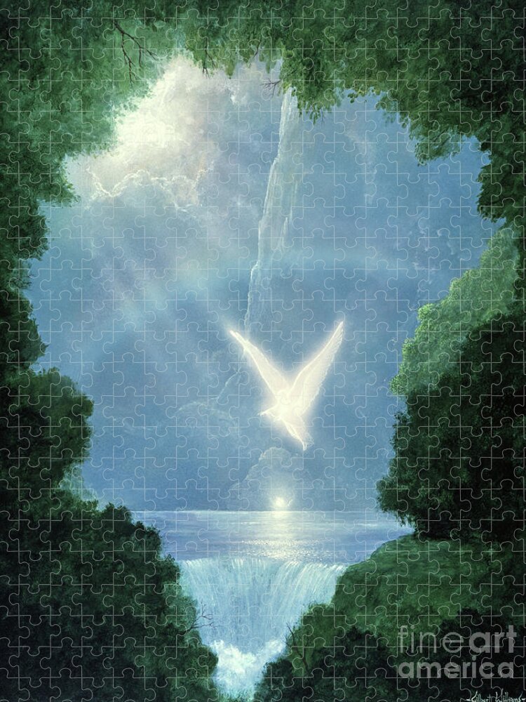 Blue Jigsaw Puzzle featuring the painting Angel falls by Gilbert Williams