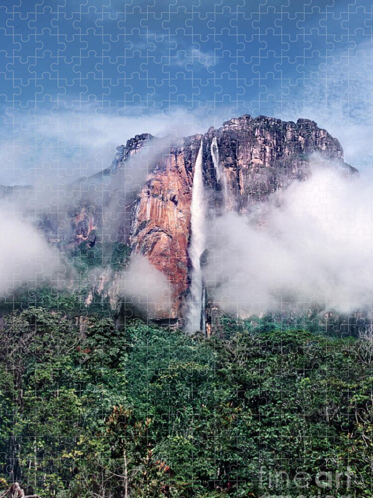 Dave Welling Jigsaw Puzzle featuring the photograph Angel Falls In Mist Canaima National Park Venezuela by Dave Welling