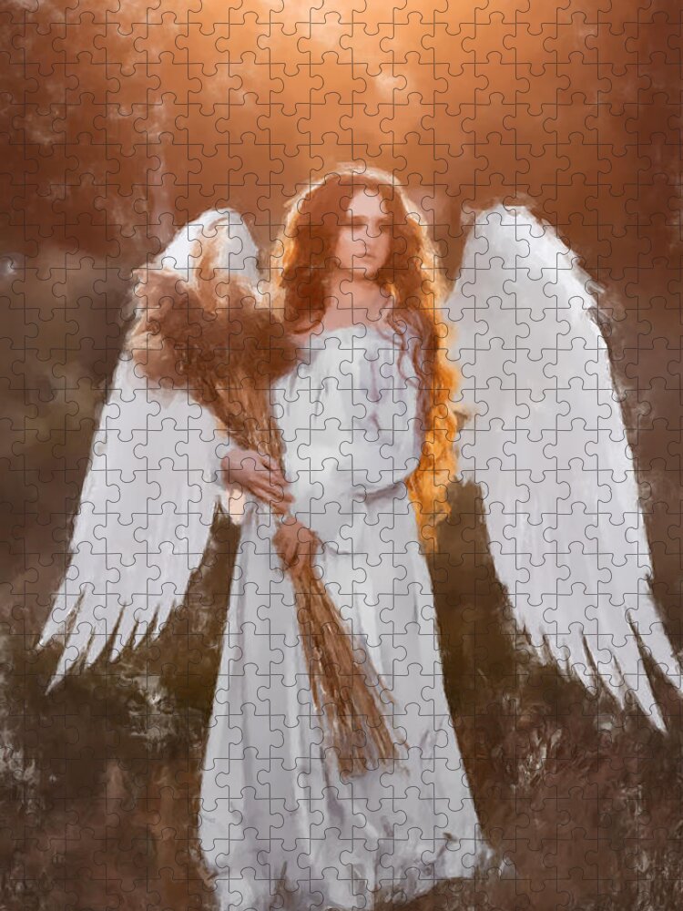 Angle Jigsaw Puzzle featuring the painting Angel in the Field by Gary Arnold