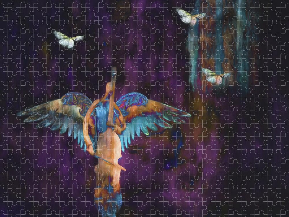Dark Jigsaw Puzzle featuring the digital art And They Call Her Angel by Marilyn Wilson