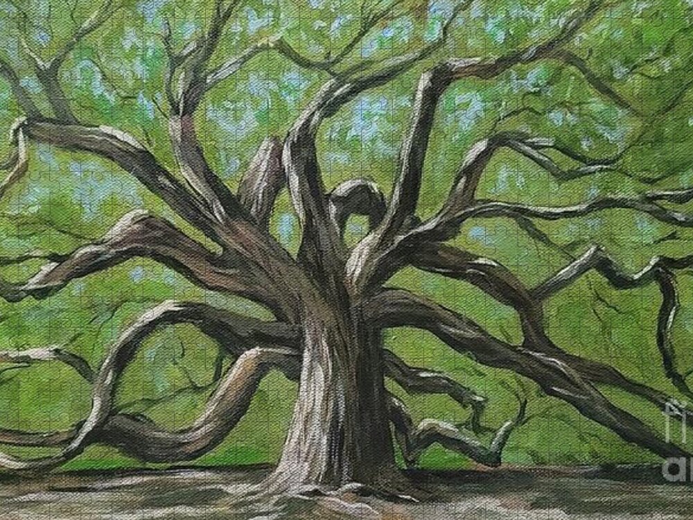 Trees Jigsaw Puzzle featuring the painting Angel Oak by Jimmy Chuck Smith