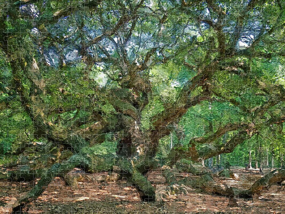 Angel Oak Wide Angle Jigsaw Puzzle featuring the painting Angel Oak Panorama Painting by Dan Sproul