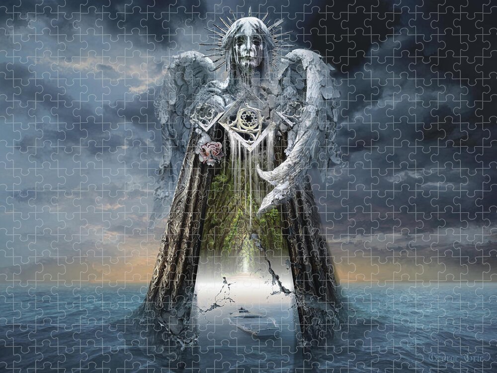 Archangel Jigsaw Puzzle featuring the digital art Angels and Demons Spirit of Repentance and Hope by George Grie