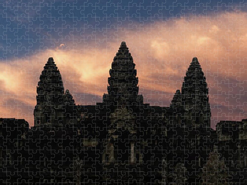 Panoramic Jigsaw Puzzle featuring the photograph Angkor Wat temple at Sunset by Sonny Ryse