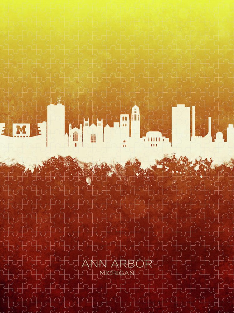 Ann Arbor Jigsaw Puzzle featuring the digital art Ann Arbor Michigan Skyline #20 by Michael Tompsett