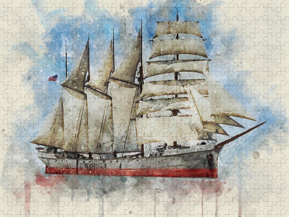 Sailing Ship Jigsaw Puzzle featuring the digital art Anne Comyn by Geir Rosset