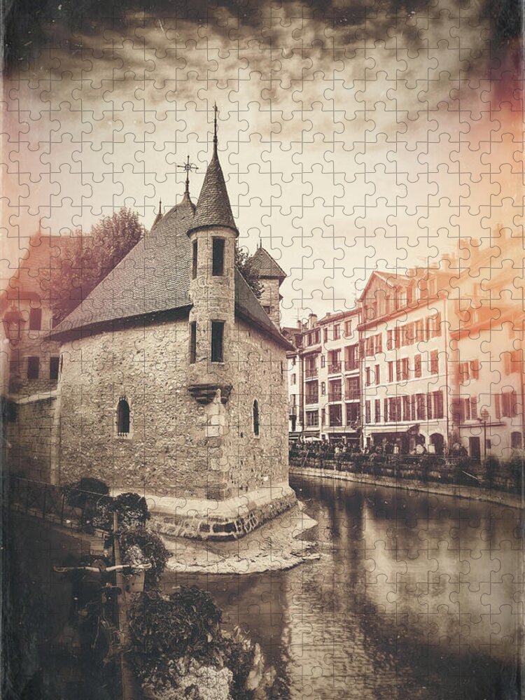 Annecy Jigsaw Puzzle featuring the photograph Annecy France Palais de L'Ile Vintage Sepia by Carol Japp