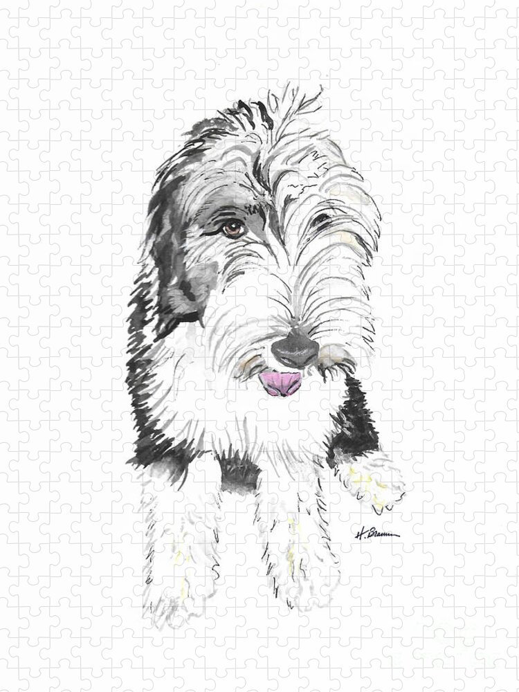 Sheepdog Jigsaw Puzzle featuring the painting Annie by Holly Bartlett Brannan
