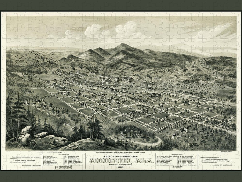 Alabama Map Jigsaw Puzzle featuring the photograph Anniston Alabama Vintage Map Birds Eye View 1888 by Carol Japp