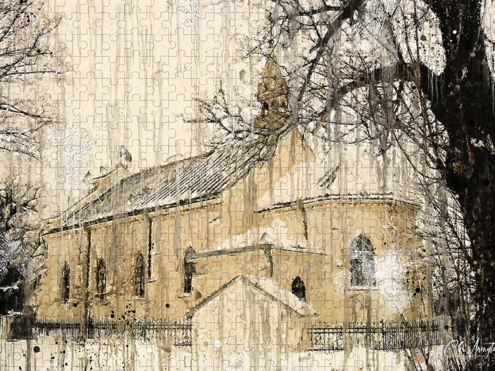 Norman Church Jigsaw Puzzle featuring the digital art Another Rainy Sunday by Chris Armytage