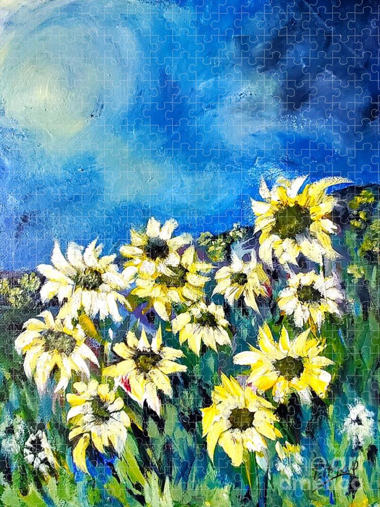 Sunflowers Jigsaw Puzzle featuring the painting Another Sunflower Daydream by Eileen Kelly