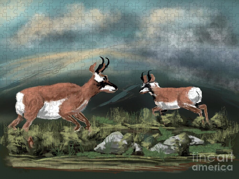 Pronghorn Antelope Jigsaw Puzzle featuring the digital art Antelope by Doug Gist