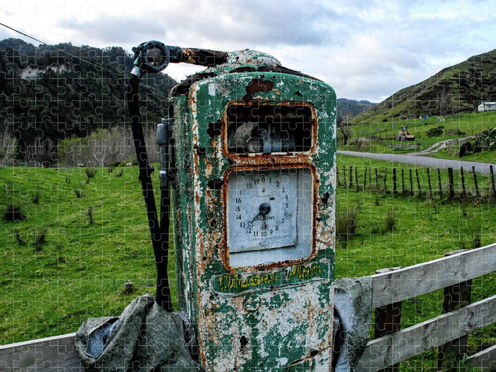 Antique Jigsaw Puzzle featuring the photograph Time Goes On - Antique Fuel Pump, North Island, New Zealand by Earth And Spirit
