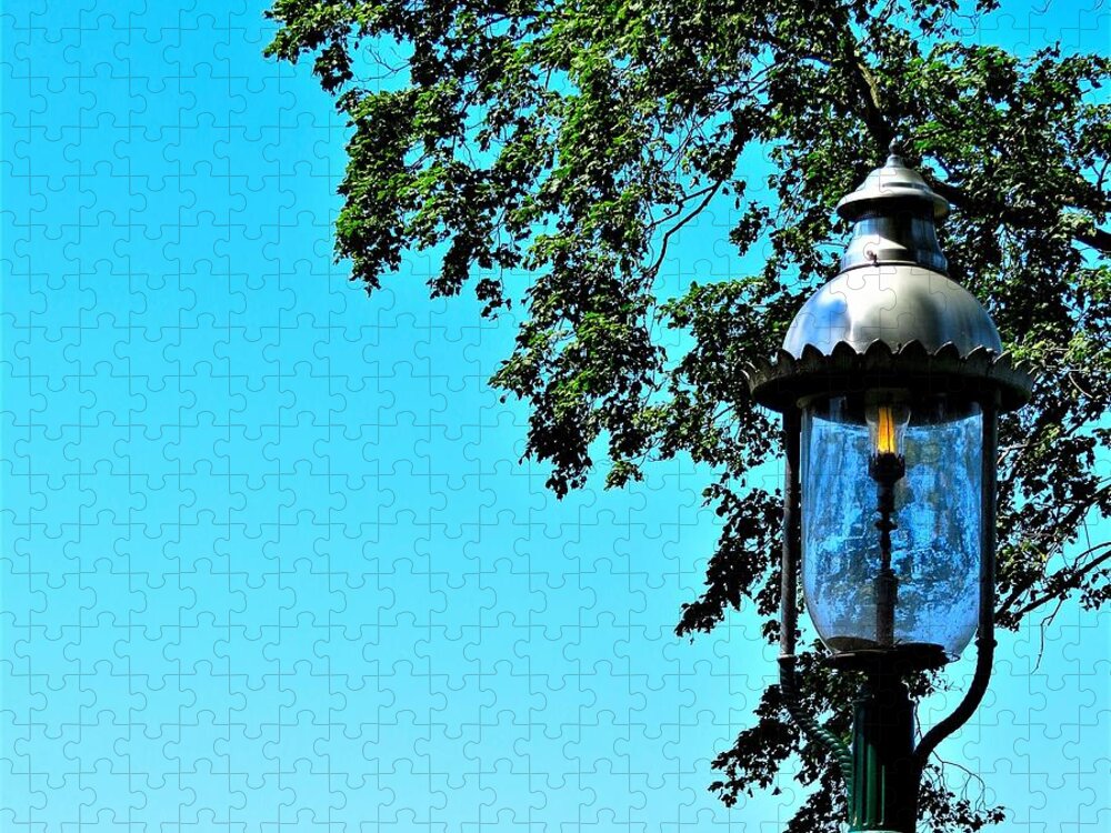 Lampost Jigsaw Puzzle featuring the photograph Antique Gas Lampost on a Summer Day by Linda Stern
