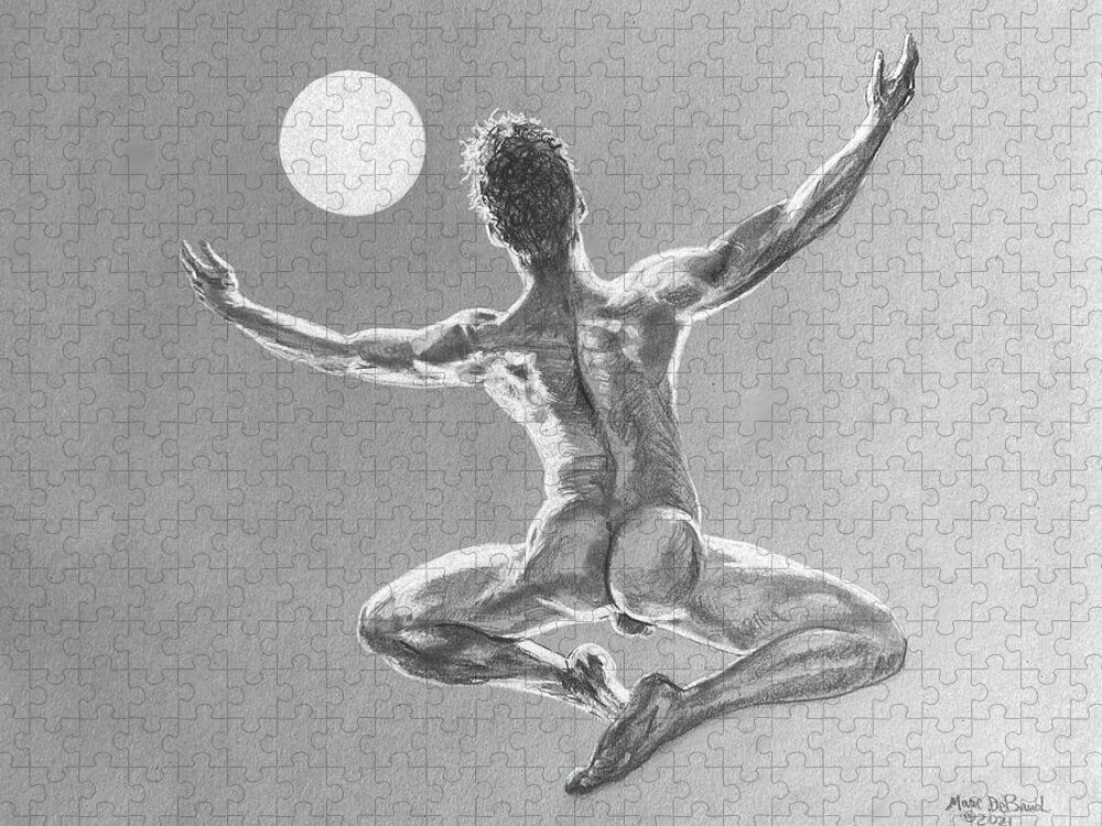 Male Nude Jigsaw Puzzle featuring the drawing APlace under the Sun by Marc DeBauch