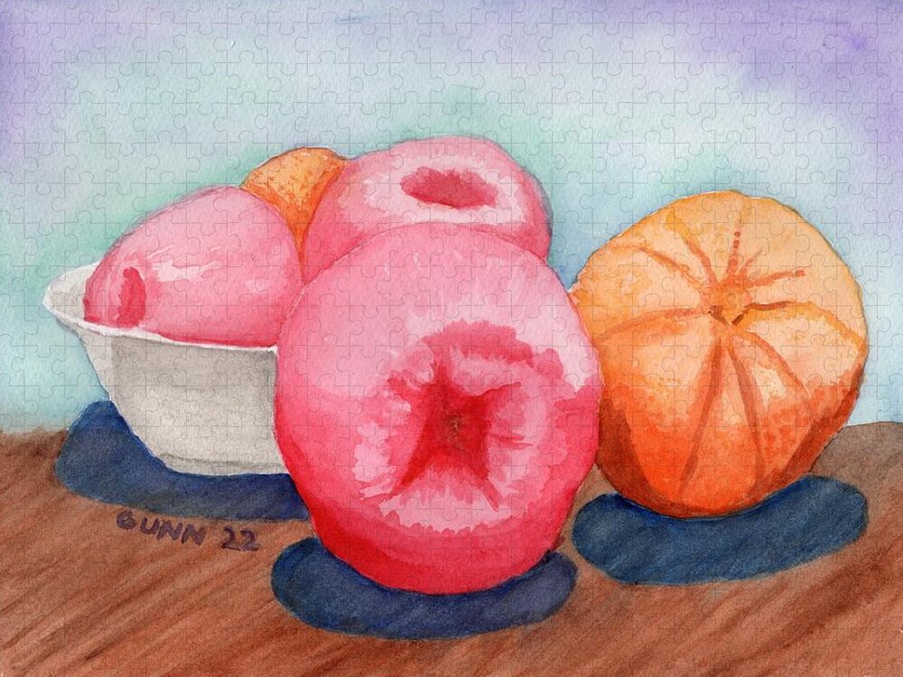 Still Life Jigsaw Puzzle featuring the painting Apples and Oranges by Katrina Gunn