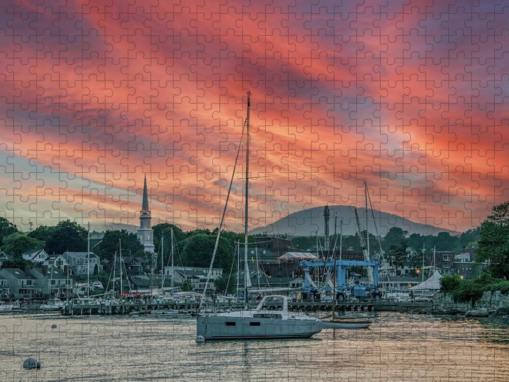 Maine Jigsaw Puzzle featuring the photograph Approaching the Harbor at Sundown by Marcy Wielfaert