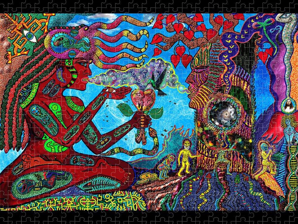 Visionary Jigsaw Puzzle featuring the mixed media Aquarian Shamaness and The Tree Spirit by Myztico Campo