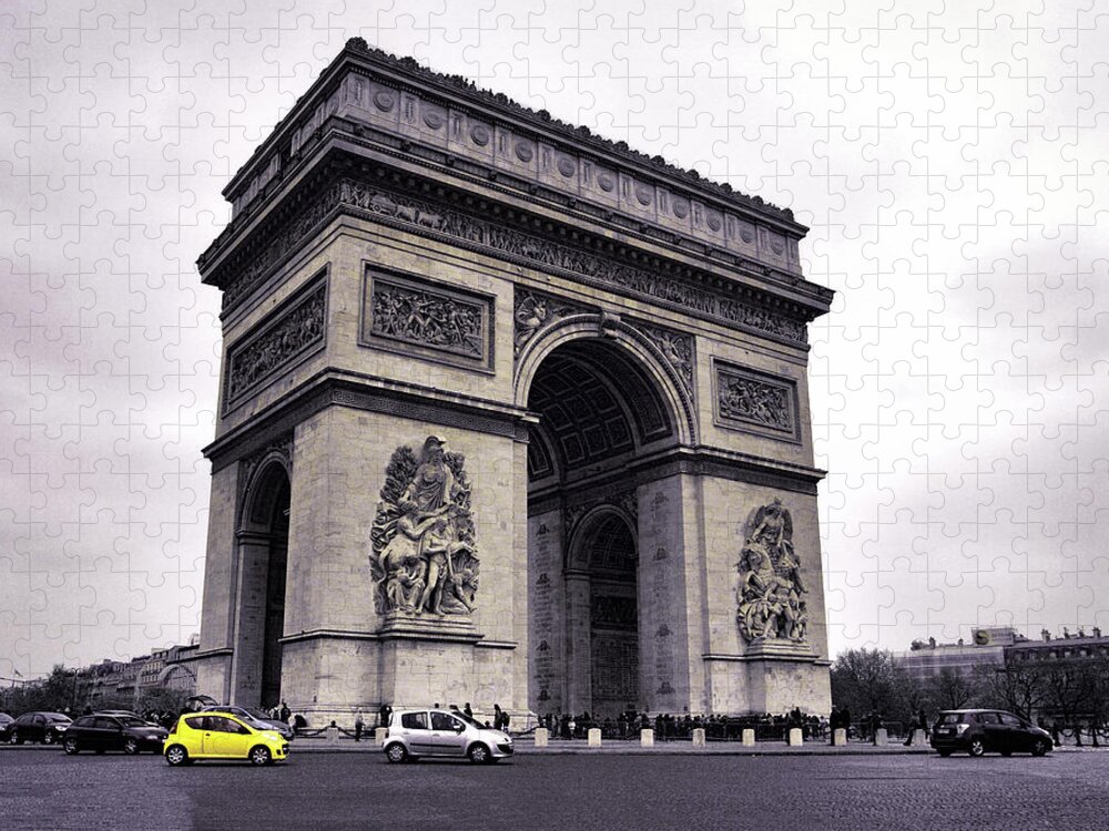 Arc De Triomphe Jigsaw Puzzle featuring the photograph Arc de Triomphe Avec du Jaune by Susan Maxwell Schmidt