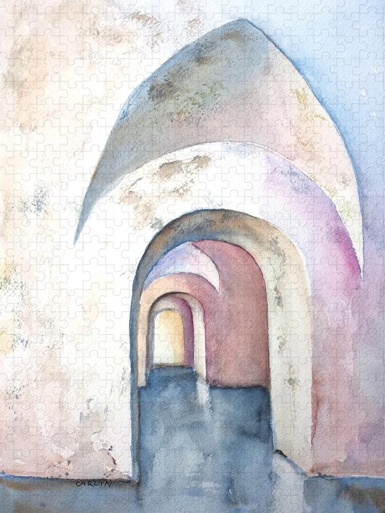 Arches Jigsaw Puzzle featuring the painting Arch Door Hallway Infinity by Carlin Blahnik CarlinArtWatercolor