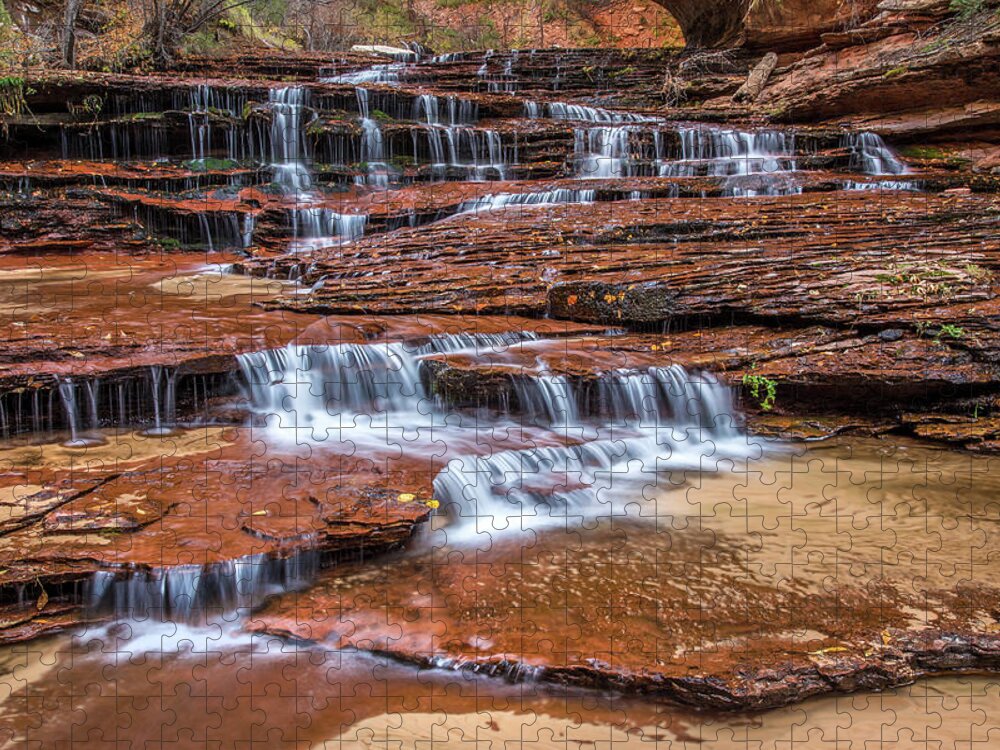 Archangel Falls Jigsaw Puzzle featuring the photograph Archangel falls Zion Utah by Pierre Leclerc Photography