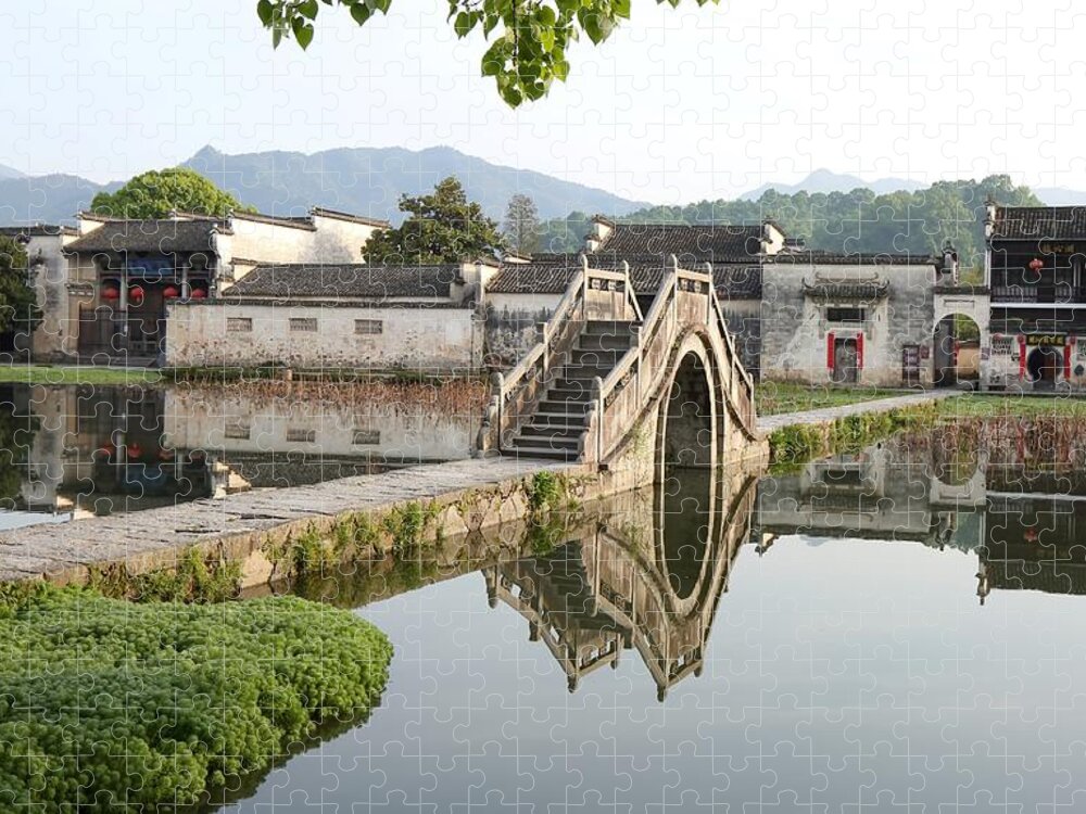 Arched Stone Bridge Jigsaw Puzzle featuring the photograph Arched Stone Bridge in Hong Village by Mingming Jiang