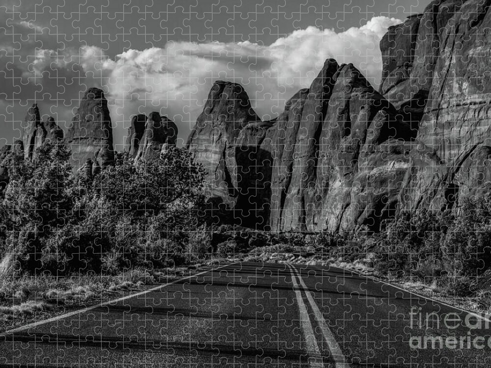Black And White Jigsaw Puzzle featuring the photograph Arches National Park by Steve Brown