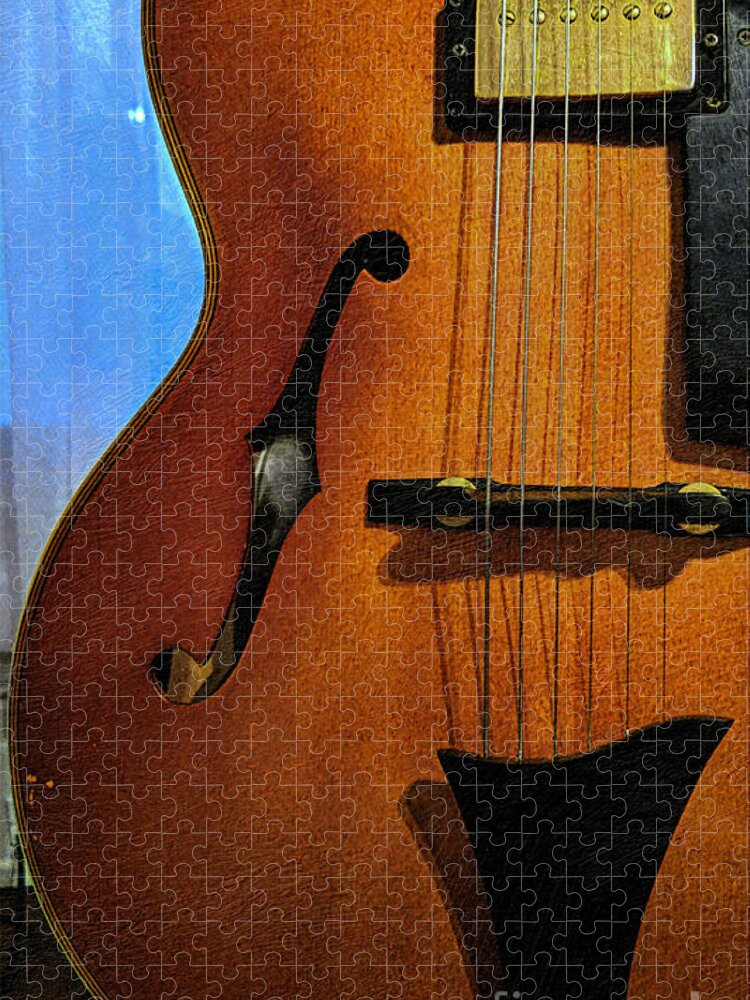 Jazz Jigsaw Puzzle featuring the mixed media Archtop Guitar Detail by Bentley Davis