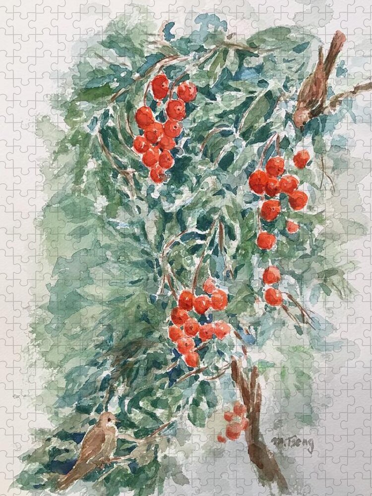 Berries Jigsaw Puzzle featuring the painting Are the berries ready yet? by Milly Tseng