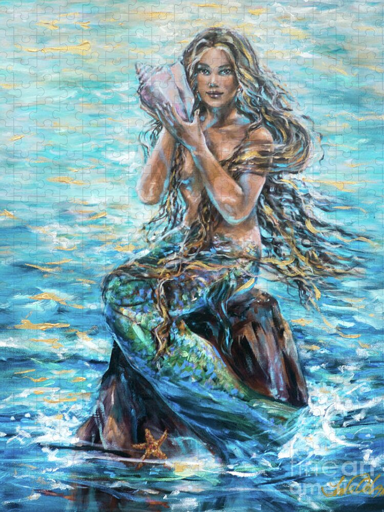 Mermaids Jigsaw Puzzle featuring the painting Ariel Study by Linda Olsen