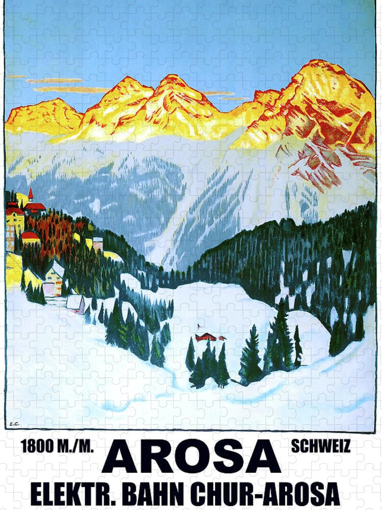 Arosa Jigsaw Puzzle featuring the painting Arosa, mountains, Switzerland by Long Shot