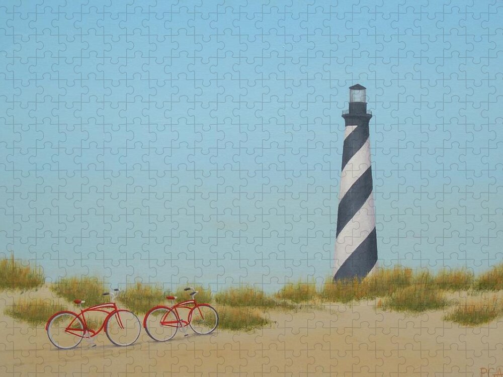 Cape Hatteras Jigsaw Puzzle featuring the painting Arriving at Cape Hatteras by Phyllis Andrews