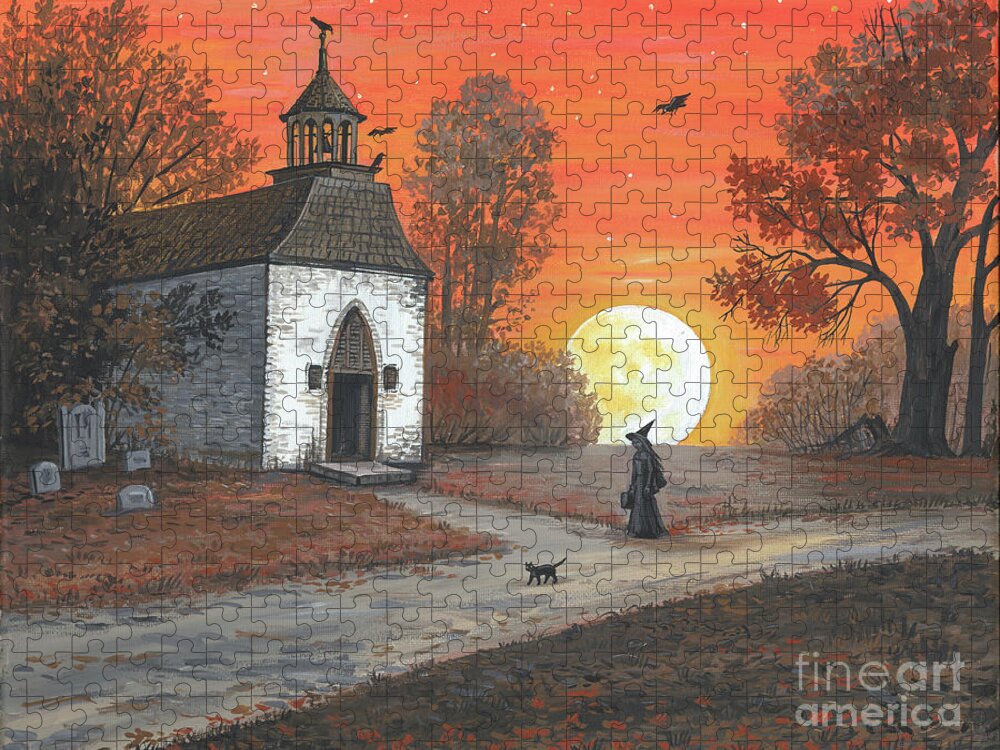 Print Jigsaw Puzzle featuring the painting Arriving To Sleepy Hollow by Margaryta Yermolayeva