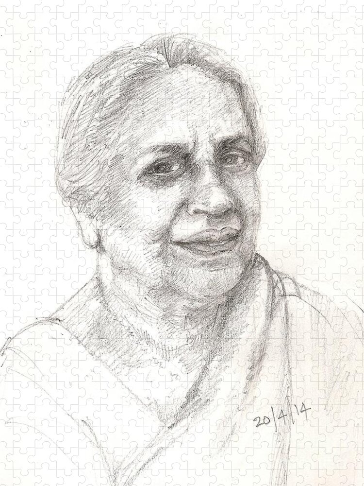 Portrait Jigsaw Puzzle featuring the drawing Artist friend by Asha Sudhaker Shenoy