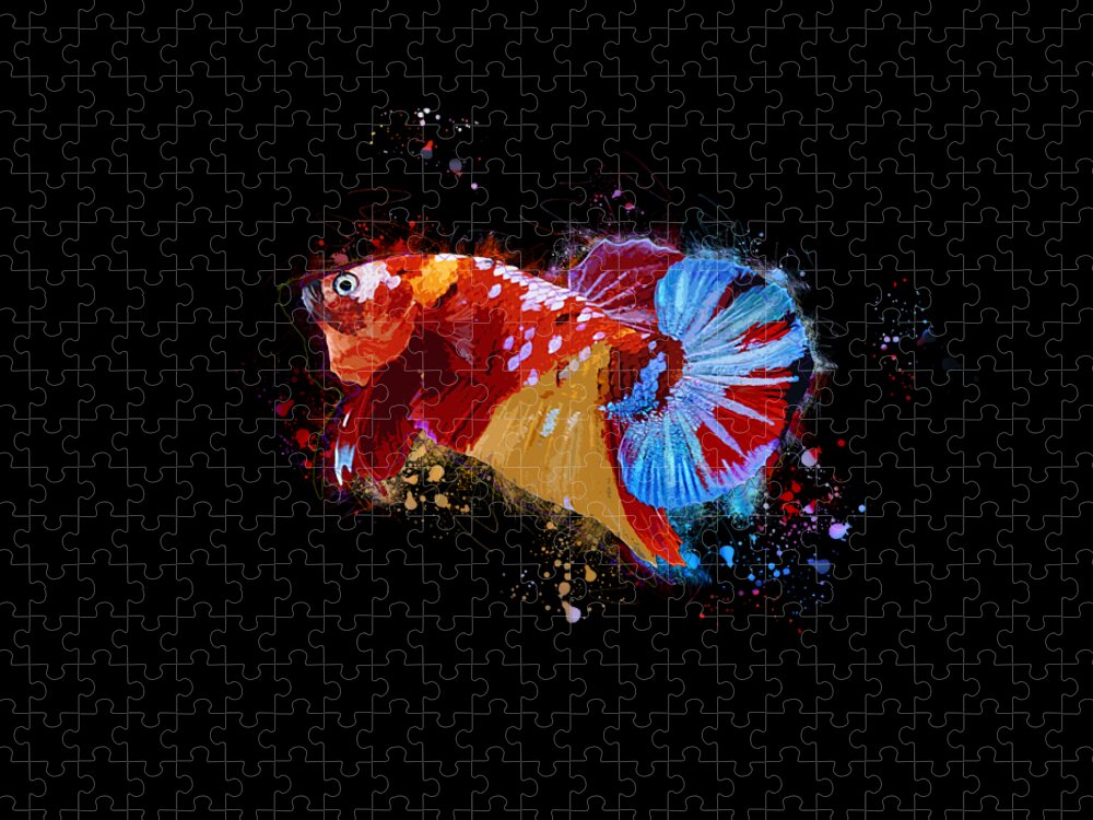 Artistic Jigsaw Puzzle featuring the digital art Artistic Nemo Multicolor Betta Fish by Sambel Pedes