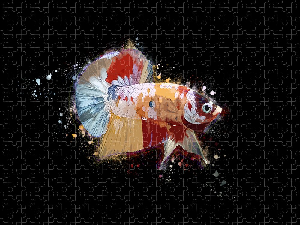 Artistic Jigsaw Puzzle featuring the digital art Artistic Yellow Base Betta Fish by Sambel Pedes