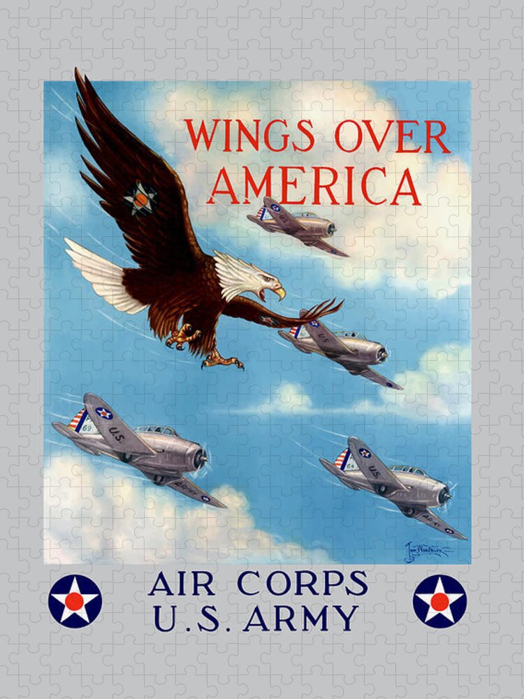 Eagle Jigsaw Puzzle featuring the painting Wings Over America - Air Corps U.S. Army by War Is Hell Store