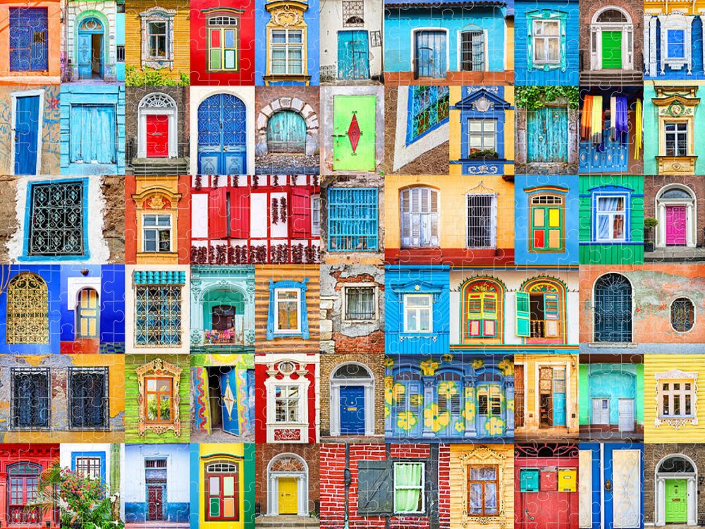Doors Jigsaw Puzzle featuring the photograph Doors and windows of the world by Delphimages Photo Creations
