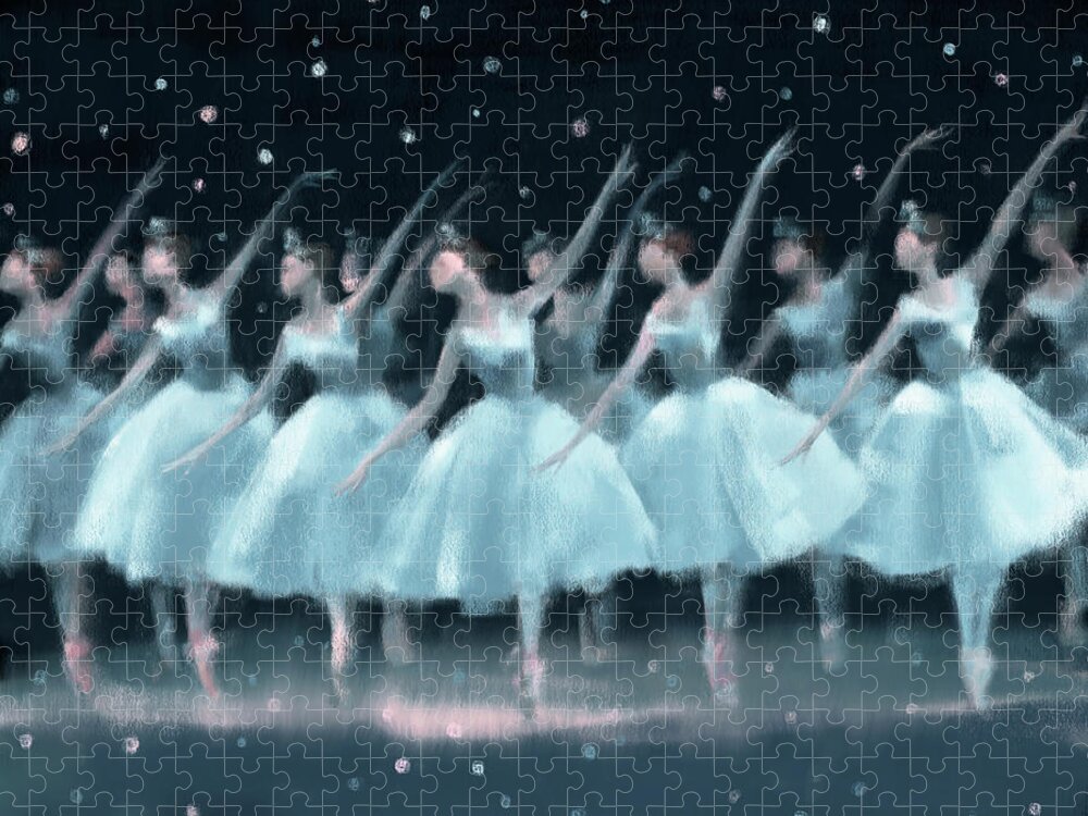 Ballet Jigsaw Puzzle featuring the painting Nutcracker Ballet Waltz of the Snowflakes by Beverly Brown