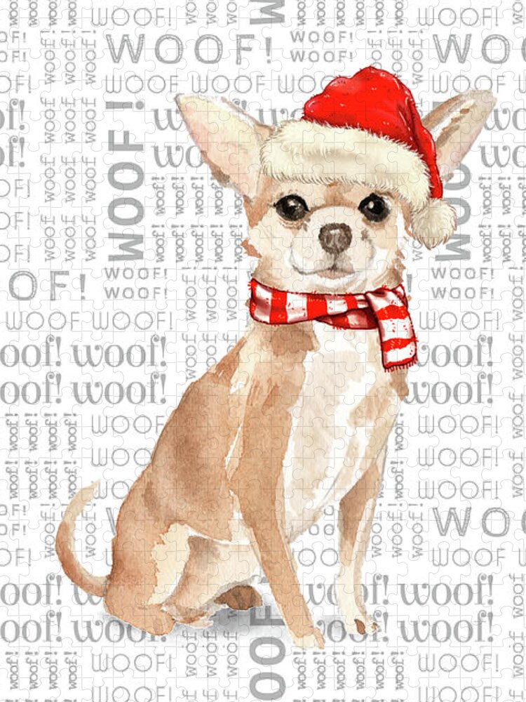 Chihuahua Funny Fleas Navidog Christmas in Red and Green Jigsaw Puzzle