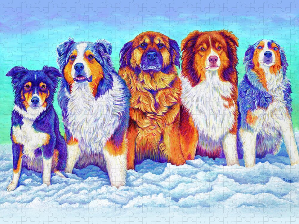 Dog Jigsaw Puzzle featuring the painting The Gang's All Here by Rebecca Wang