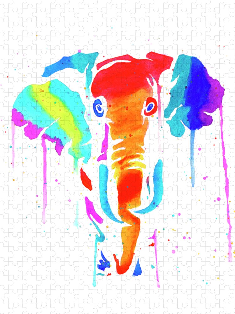 Elephant Jigsaw Puzzle featuring the painting Elephant Drip Art by Deborah League