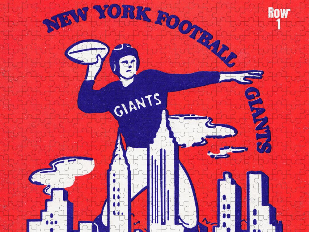 New York City Jigsaw Puzzle featuring the mixed media 1956 New York Giants Football Art by Row One Brand