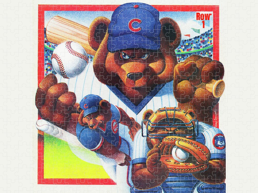 Row One Brand Jigsaw Puzzle featuring the mixed media 1983 Ray Smith Chicago Cubs Art by Row One Brand