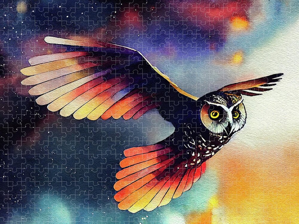 Owls Jigsaw Puzzle featuring the digital art Abstract Owl In Flight by Mark Tisdale
