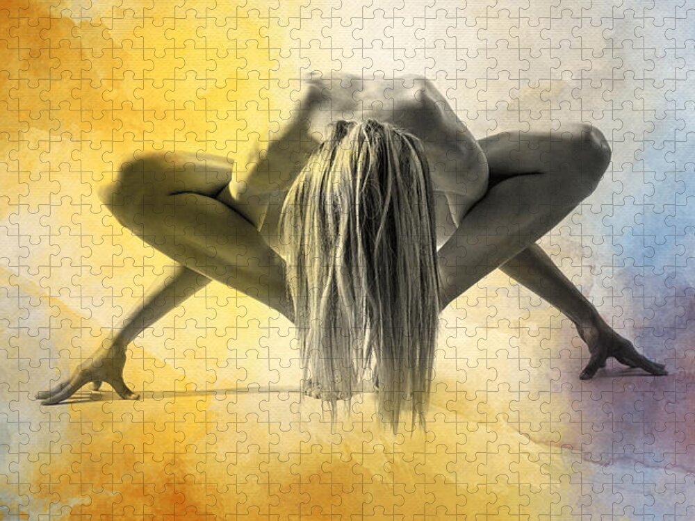 Woman Jigsaw Puzzle featuring the photograph Woman Act Photography, Girl Naked Abstract Eroticism Pose, Body Art by Mounir Khalfouf