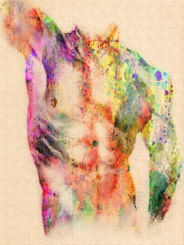 Male Nude Art Jigsaw Puzzle featuring the digital art Abstractiv Body by Mark Ashkenazi